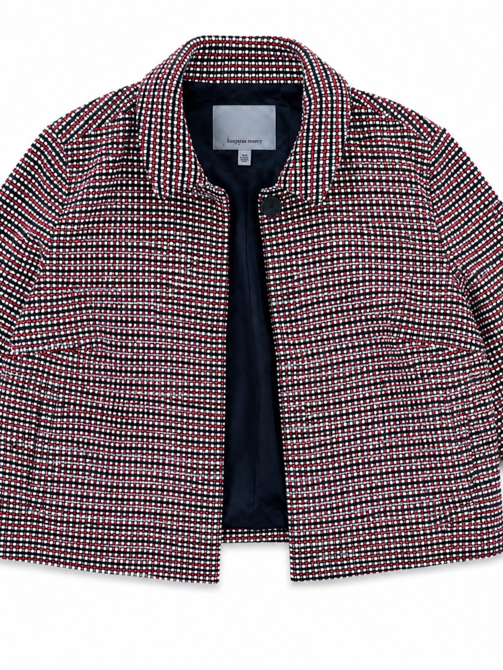 Classiques entier Red, Navy & White Tweed Cropped Jacket one-Button, LinedSize M